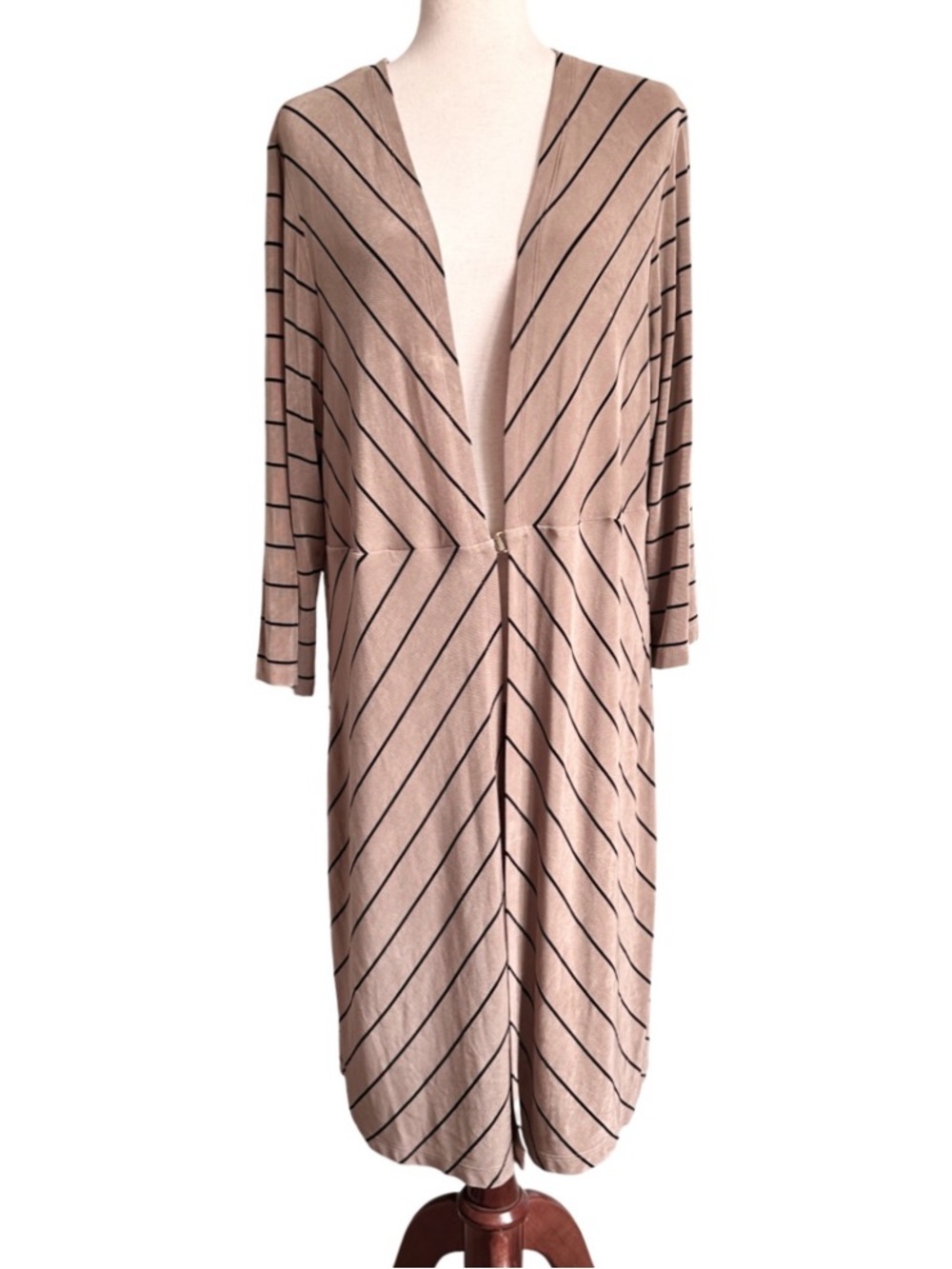 Chico's Women’s Slinky Tan Black Striped Duster Cardigan Jacket Size‎ XL 16 EUC